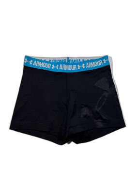 Under Armour Black Athletic Spandex Shorts with Blue Branded Waistband